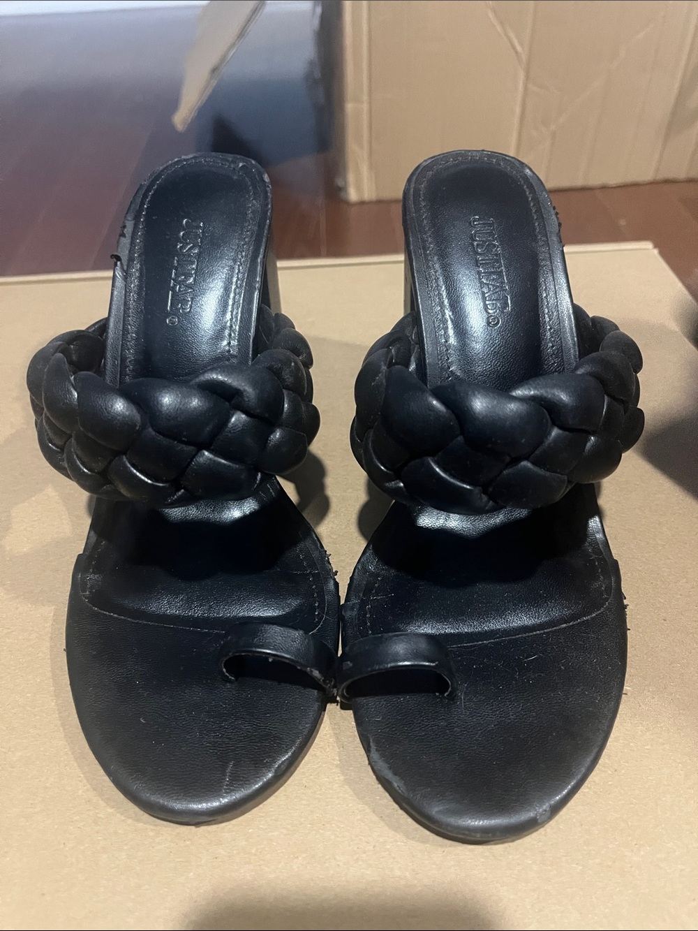 JustFab Black Braided Slide Heels